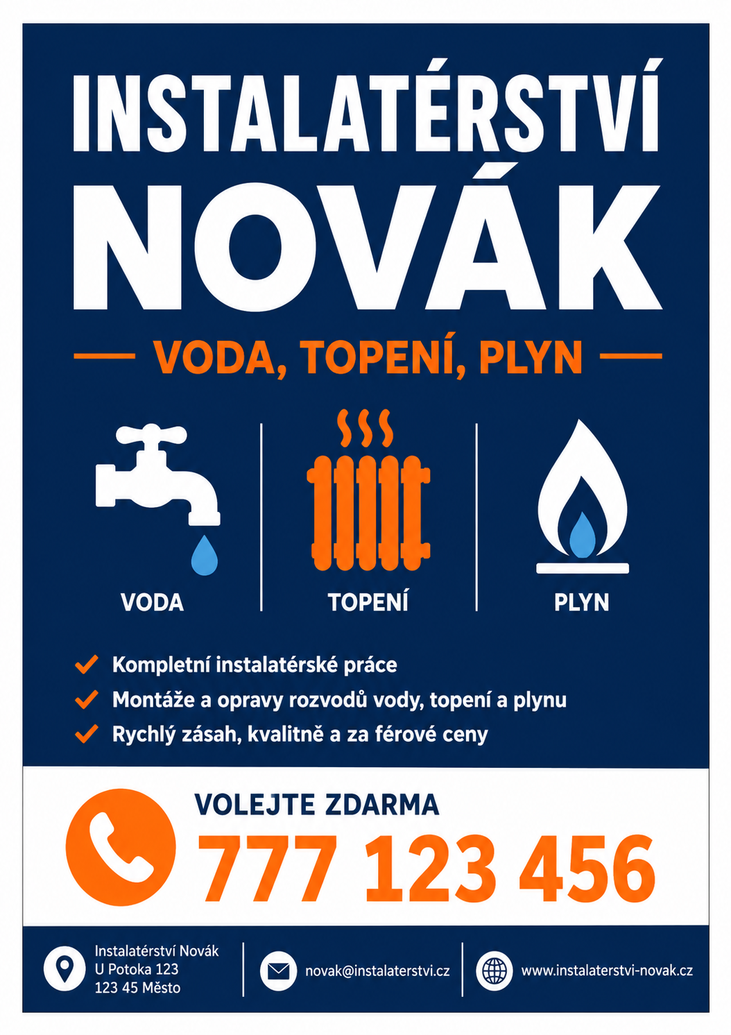 Leták Instalatérství Novák — varianta vhodná pro tisk